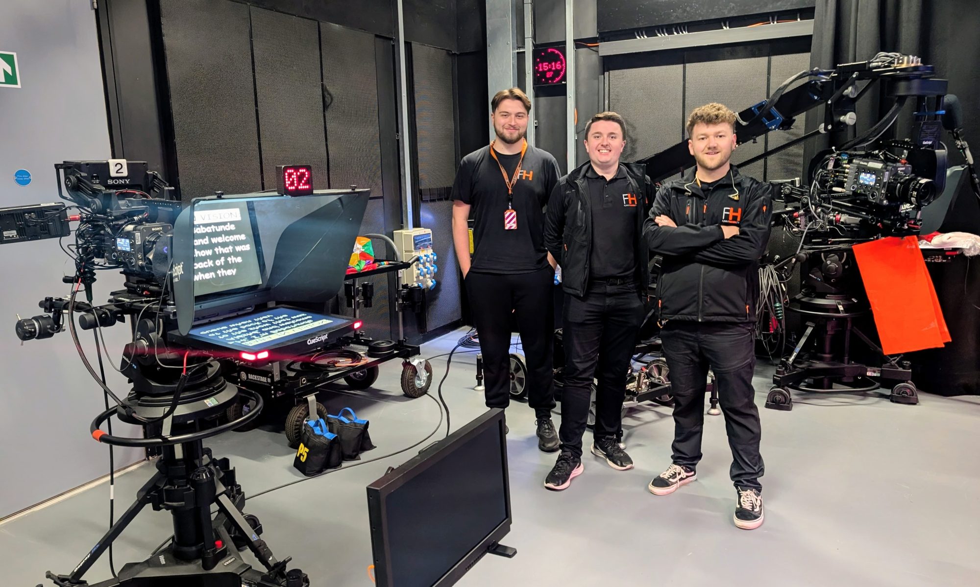 Funny Hands camera, EVS and autocue operator crew working on Stupid Central for Comedy Central UK in the studio in London