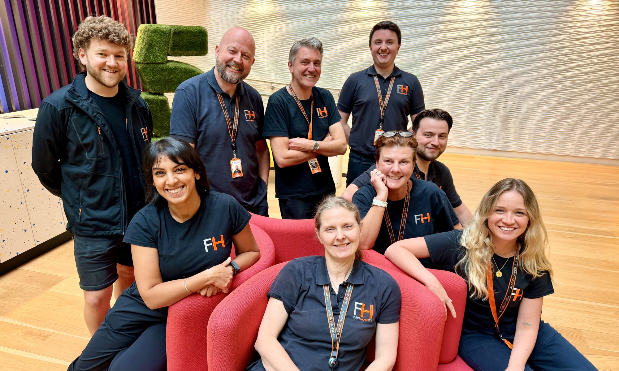 Funny Hands crew working on an town hall all hands live stream event for Paramount UK